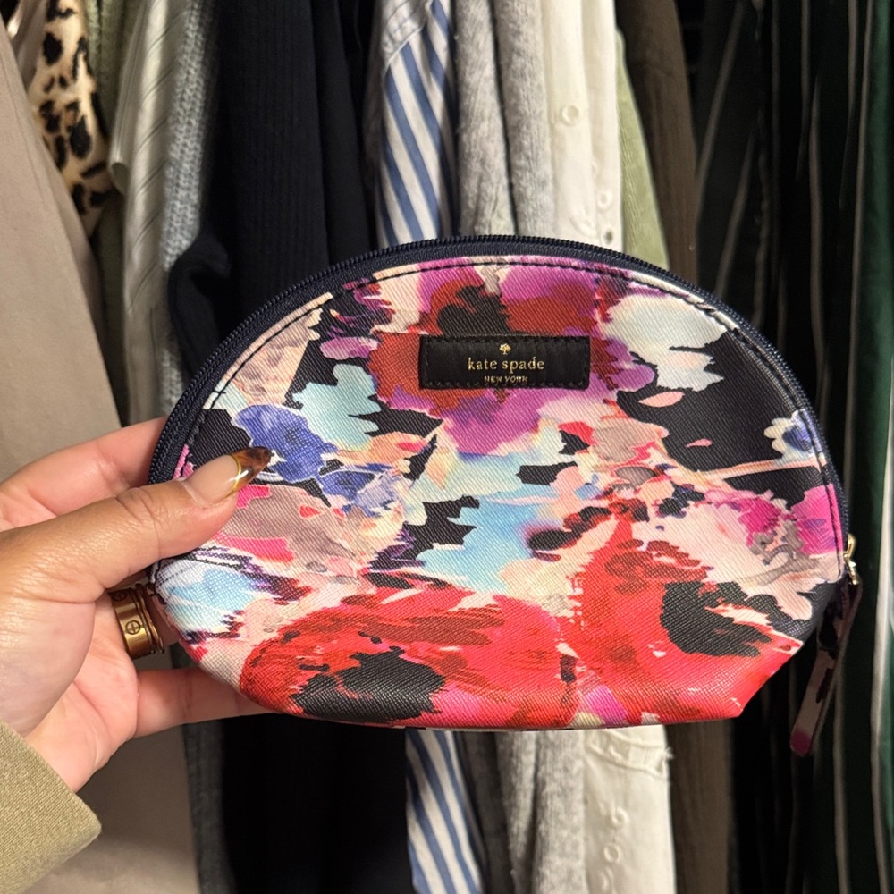 Kate Spade Abstract Floral Cosmetic Bag - Red, Purple, Black